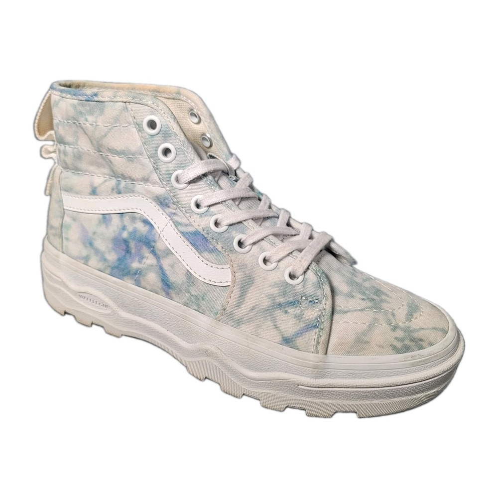Vans SK8-Hi Sentry Boots Womens Sz 7 White Blue Tie Dye Lugged High Top Platform